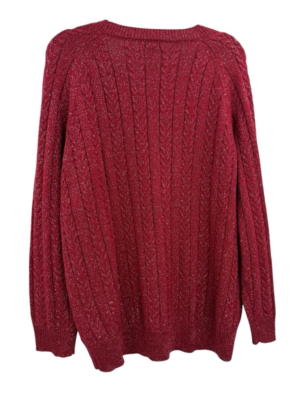 Athleta Crossroads Crew Sweater Red Metallic Cable Knit Cozy XL Holiday Luxe - Picture 7 of 14